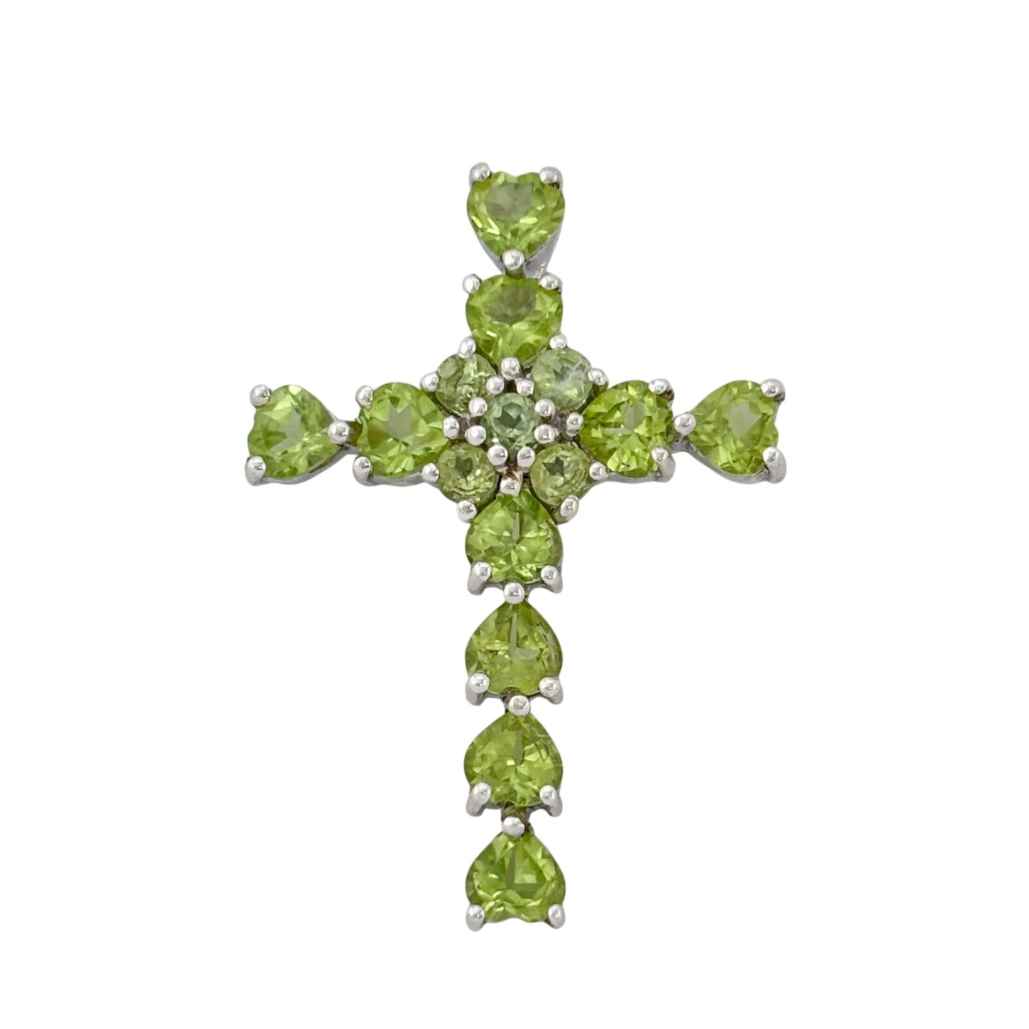 Vintage Sterling Silver 925 Heart Peridot Cross Pendant