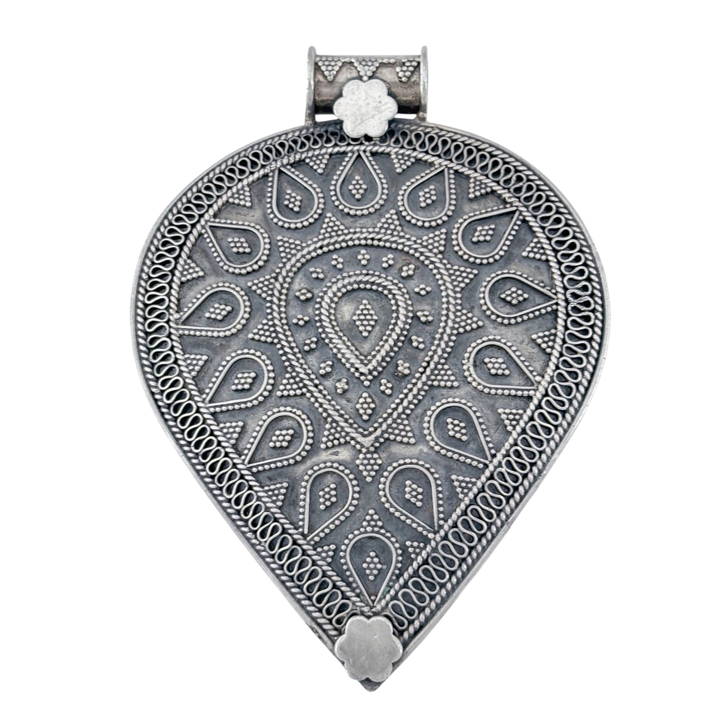 Vintage Sterling Silver 925 Large Ornate Beaded Pendant