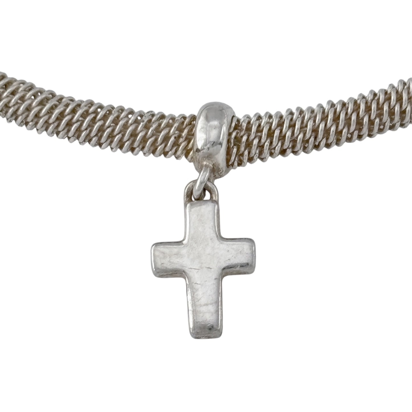 Vintage Tiffany & Co Sterling Silver 925 Flexible Mesh Cross Charm Bracelet 6.5"