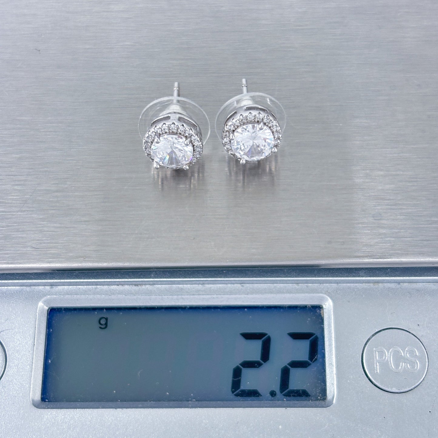 Vintage Sterling Silver 925 Cubic Zirconia Halo Stud Earrings