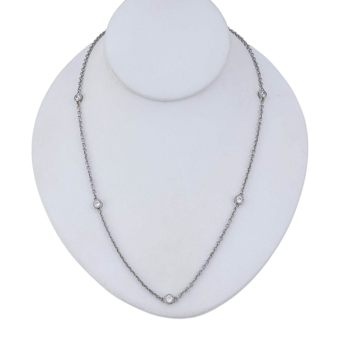 Vintage Judith Ripka Sterling Silver Cubic Zirconia Station Necklace 18", 20"