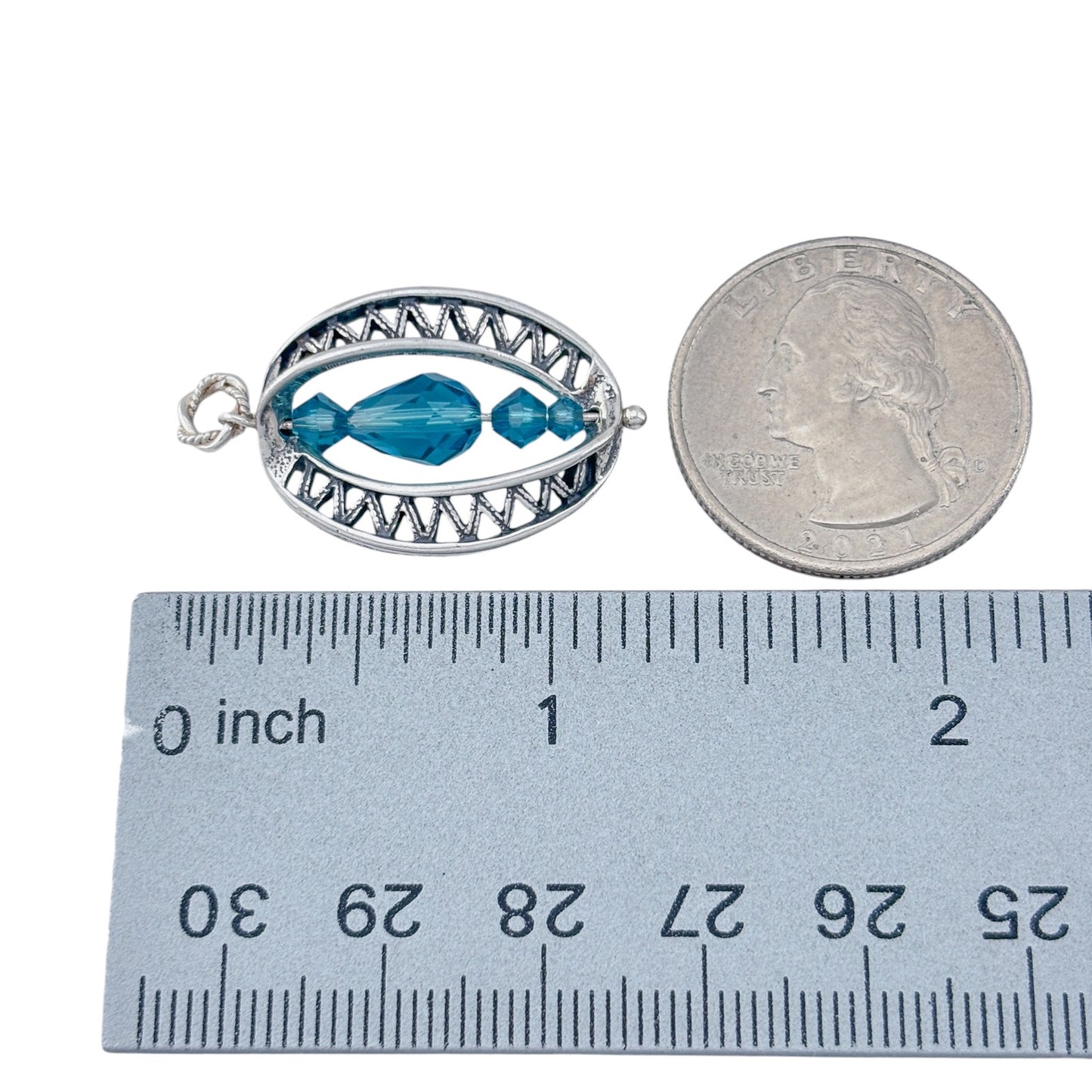 Vintage Sterling Silver 925 Blue Crystal Pendant