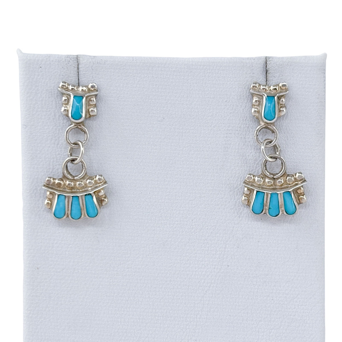 Vintage Sterling Silver 925 Zuni Petit Point Turquoise Earrings