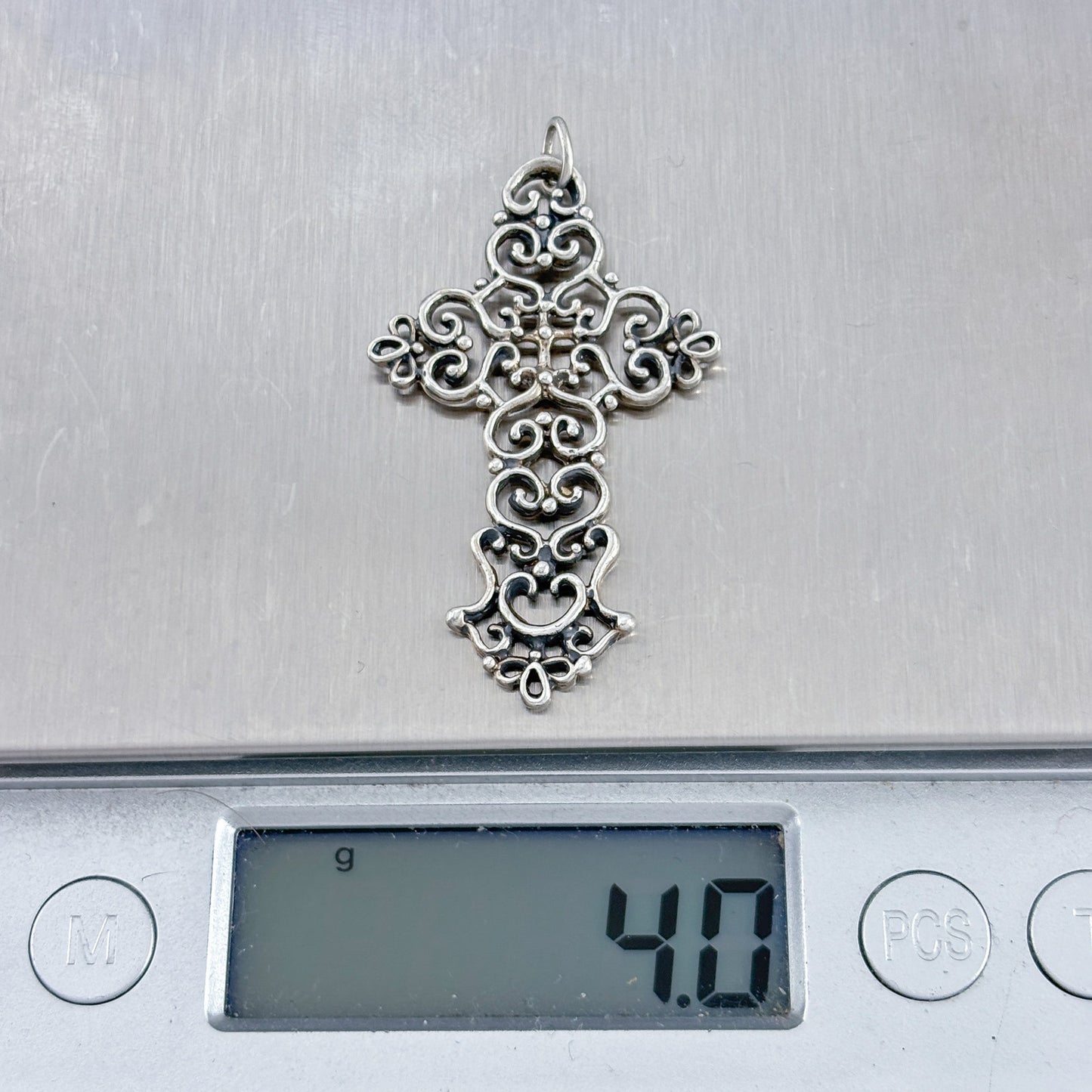 Vintage Sterling Silver 925 Ornate Filigree Cross Pendant