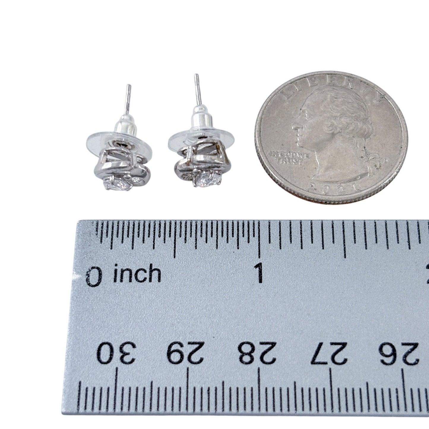 Vintage Sterling Silver 925 Cubic Zirconia Heart Stud Earrings