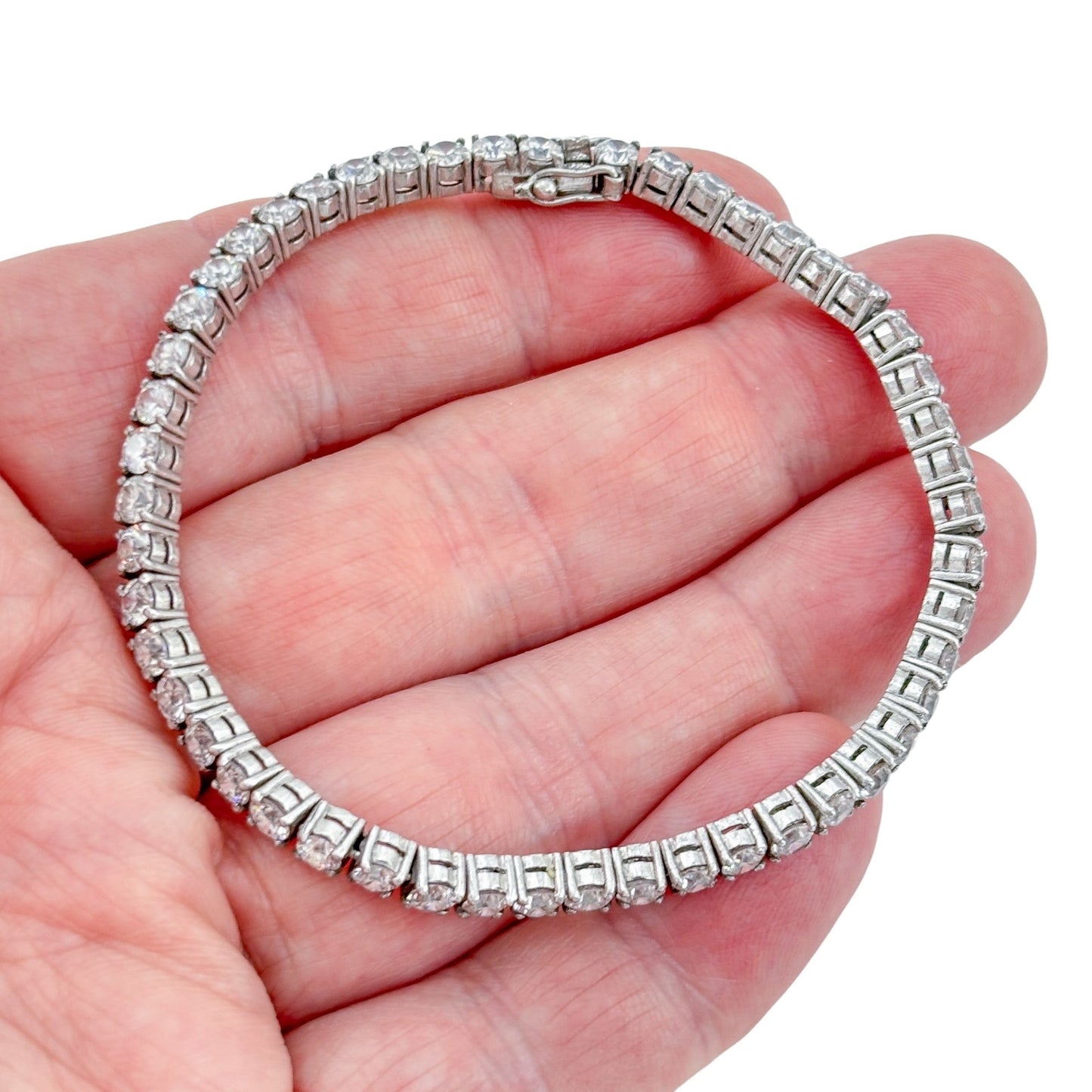Vintage Sterling Silver 925 Cubic Zirconia Tennis Bracelet 7.5"