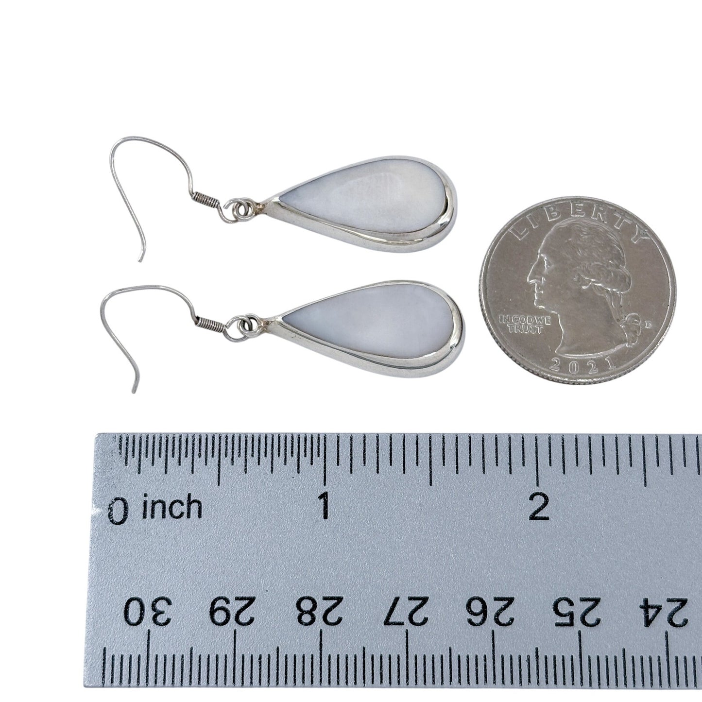 Vintage Sterling Silver 925 Mother of Pearl Teardrop Earrings