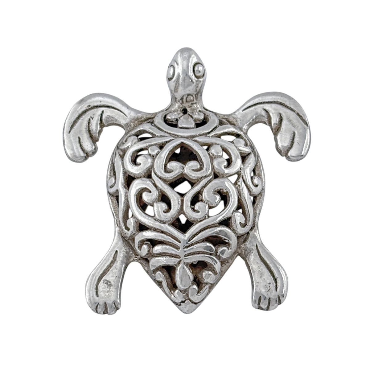 Vintage Sterling Silver 925 Filigree Sea Turtle Pendant