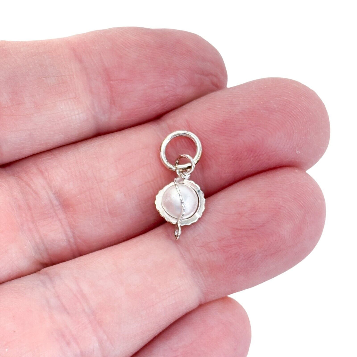 Vintage Silver-Plated White Imitation Pearl Charm Pendant