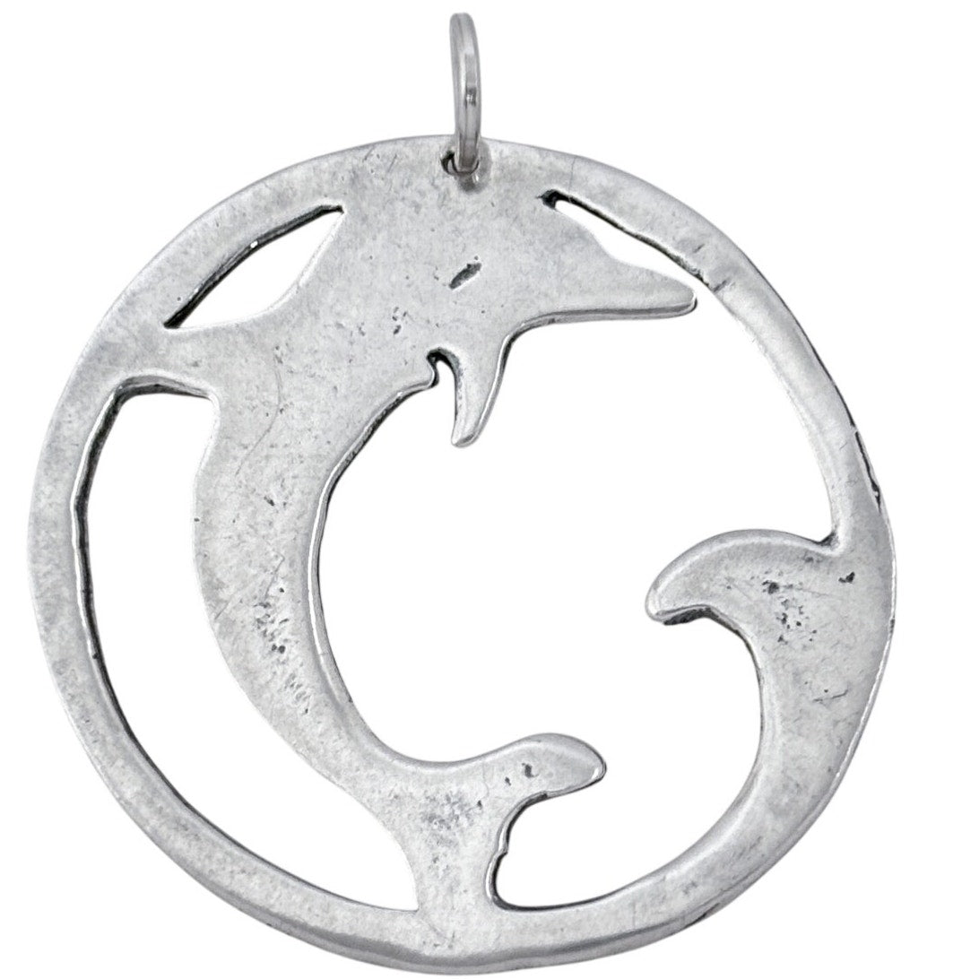 Vintage Sterling Silver 925 Dolphin Circle Pendant