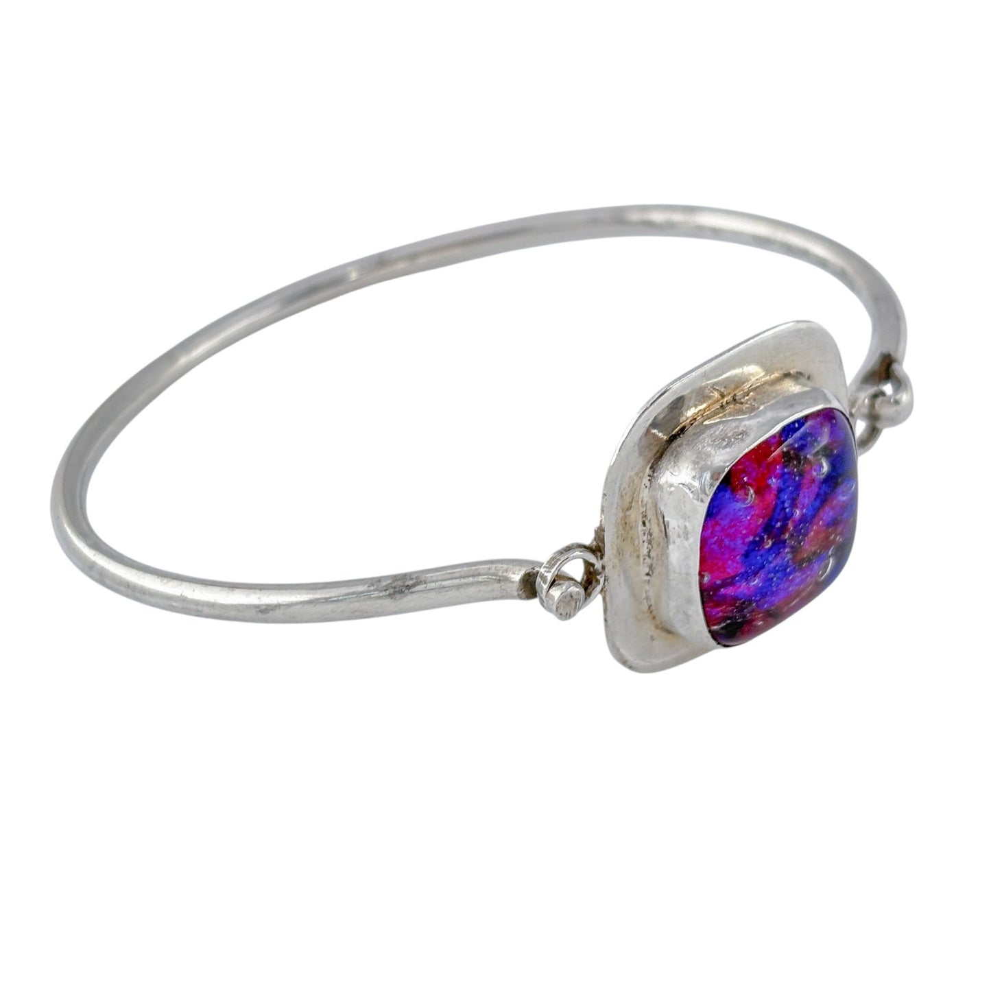 Vintage Sterling Silver 925 Square Dichroic Glass Bracelet 7"