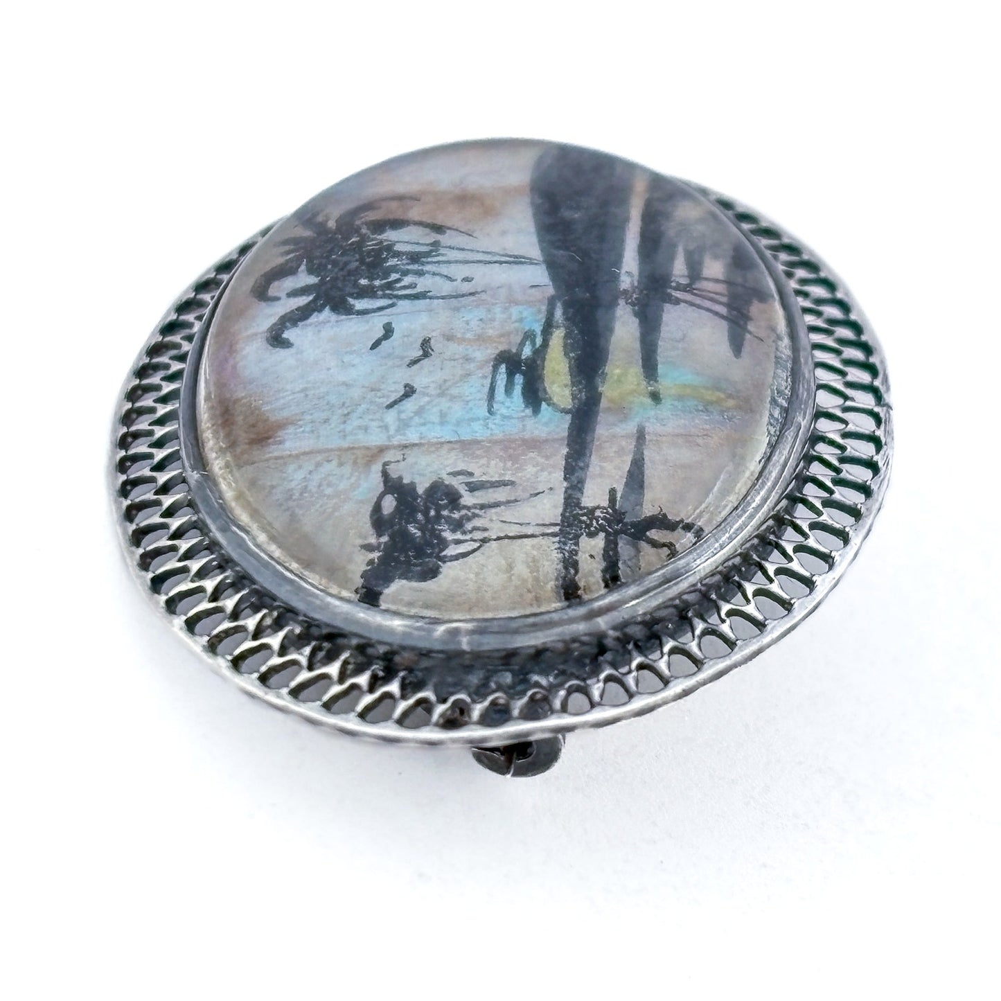 Vintage Thomas L. Mott Sterling Silver 925 Tropical Island Brooch