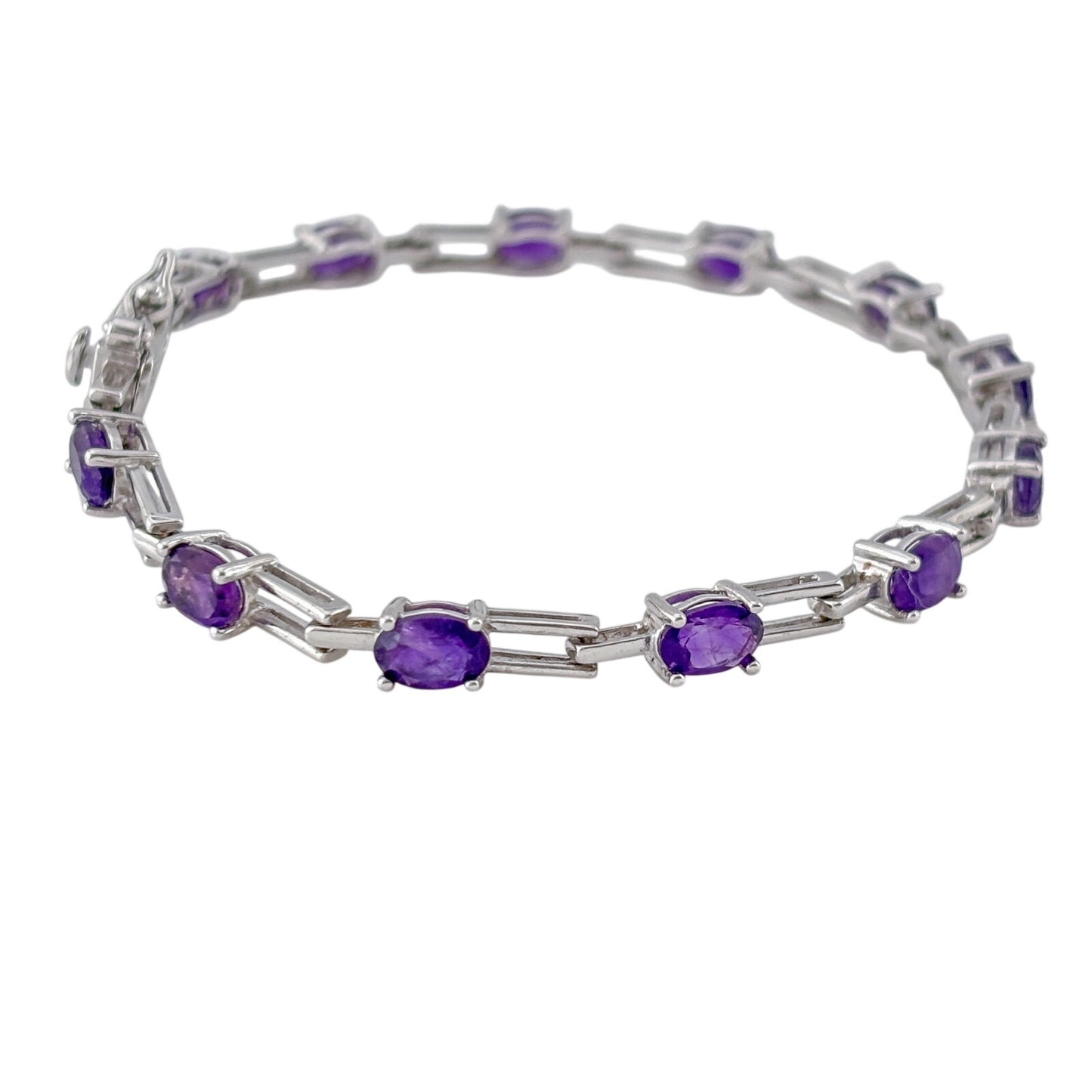 Vintage Sterling Silver 925 Amethyst Link Bracelet 7"