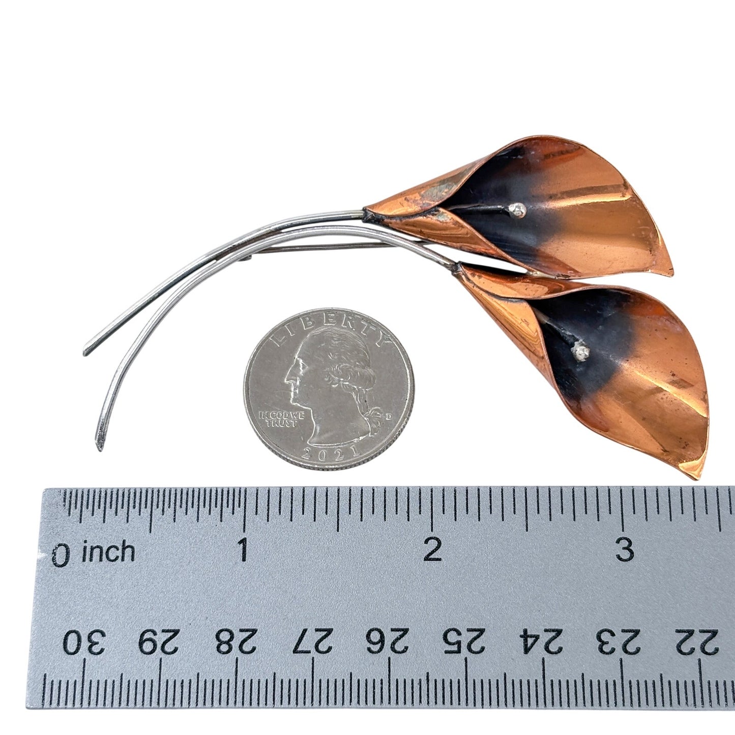 Vintage MCM Stuart Nye Sterling Silver & Copper Calla Lily Brooch