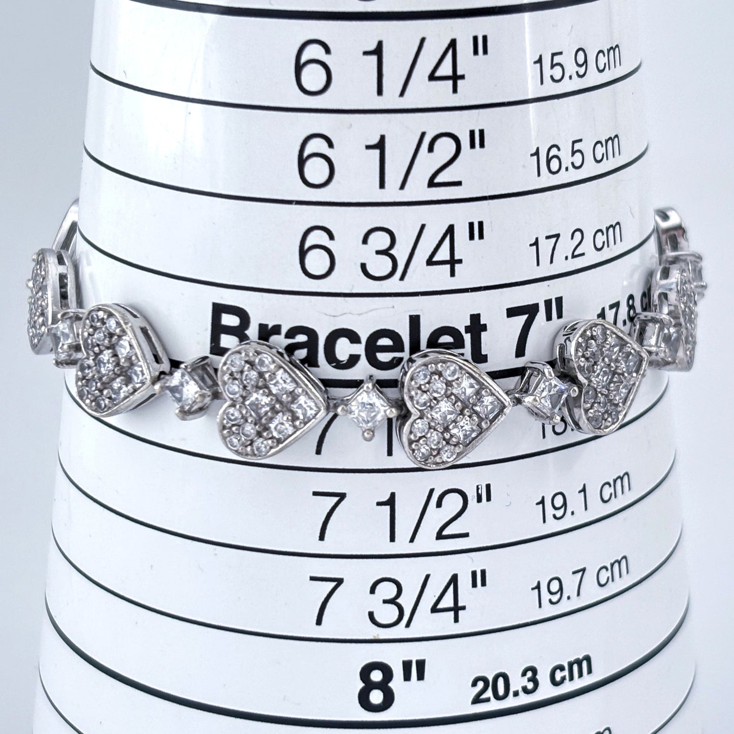 Vintage Sterling Silver 925 Cubic Zirconia Heart Bracelet 7.25"