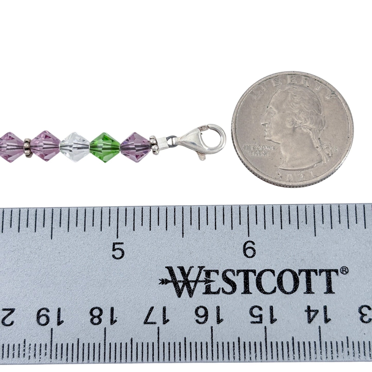 Vintage Sterling Silver 925 Purple Green Crystal Bracelet 5.75"