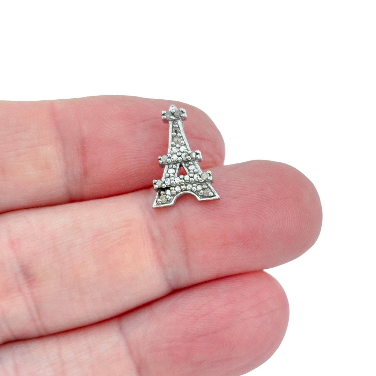 Vintage Sterling Silver 925 Diamond Eiffel Tower Pendant