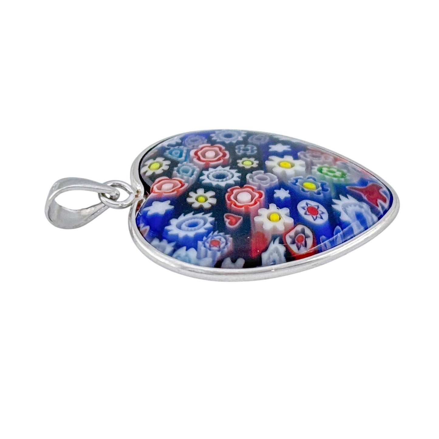 Vintage Sterling Silver 925 Millefiori Heart Pendant