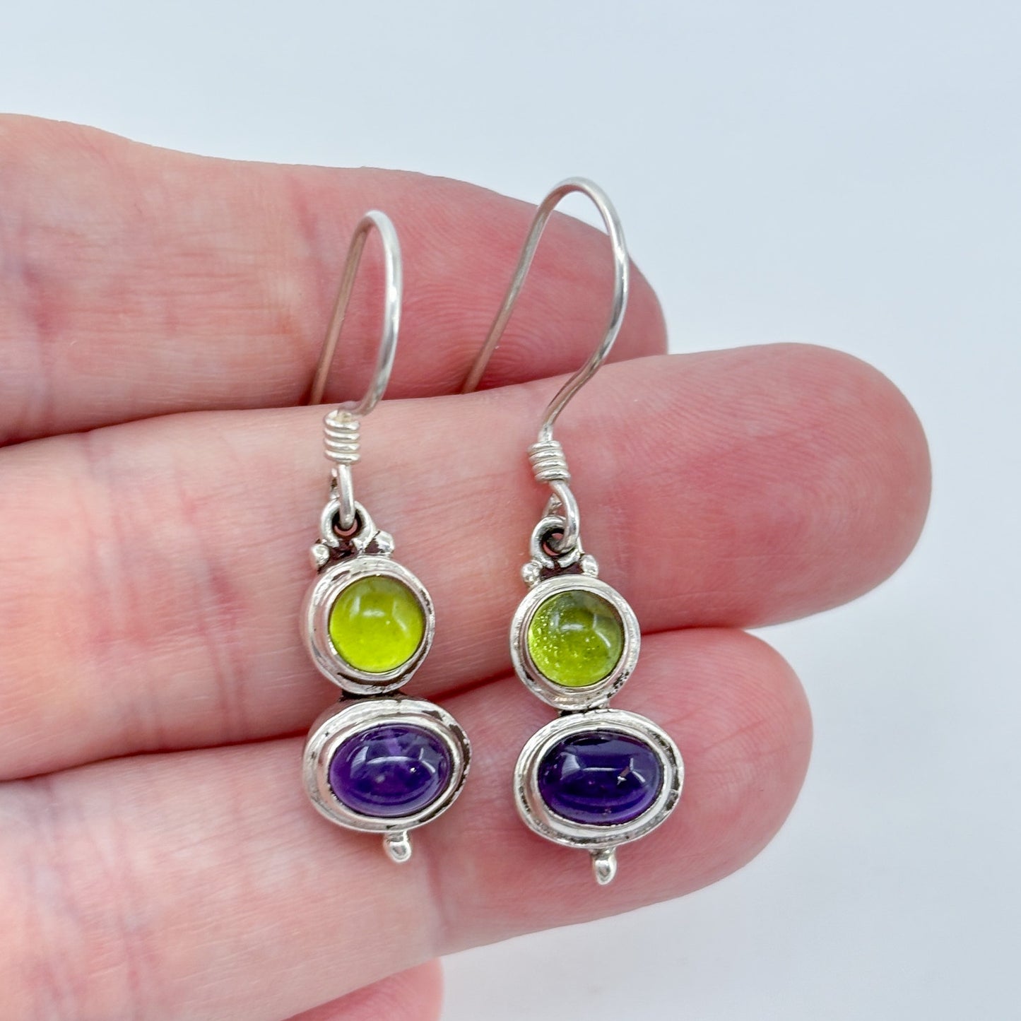 Estate Sterling Silver 925 Amethyst Glass Dangle Earrings