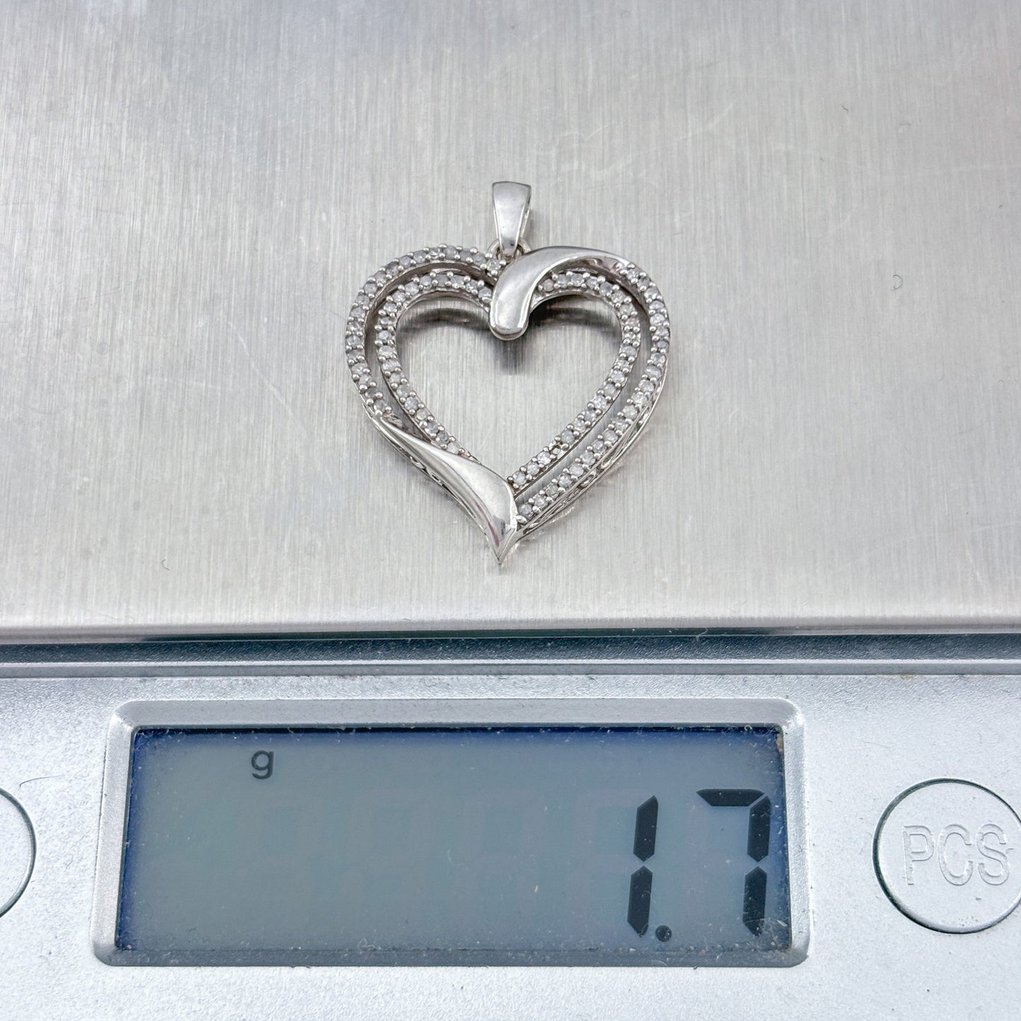 Vintage Sterling Silver 925 0.5ctw Diamond (Missing One) Heart Pendant