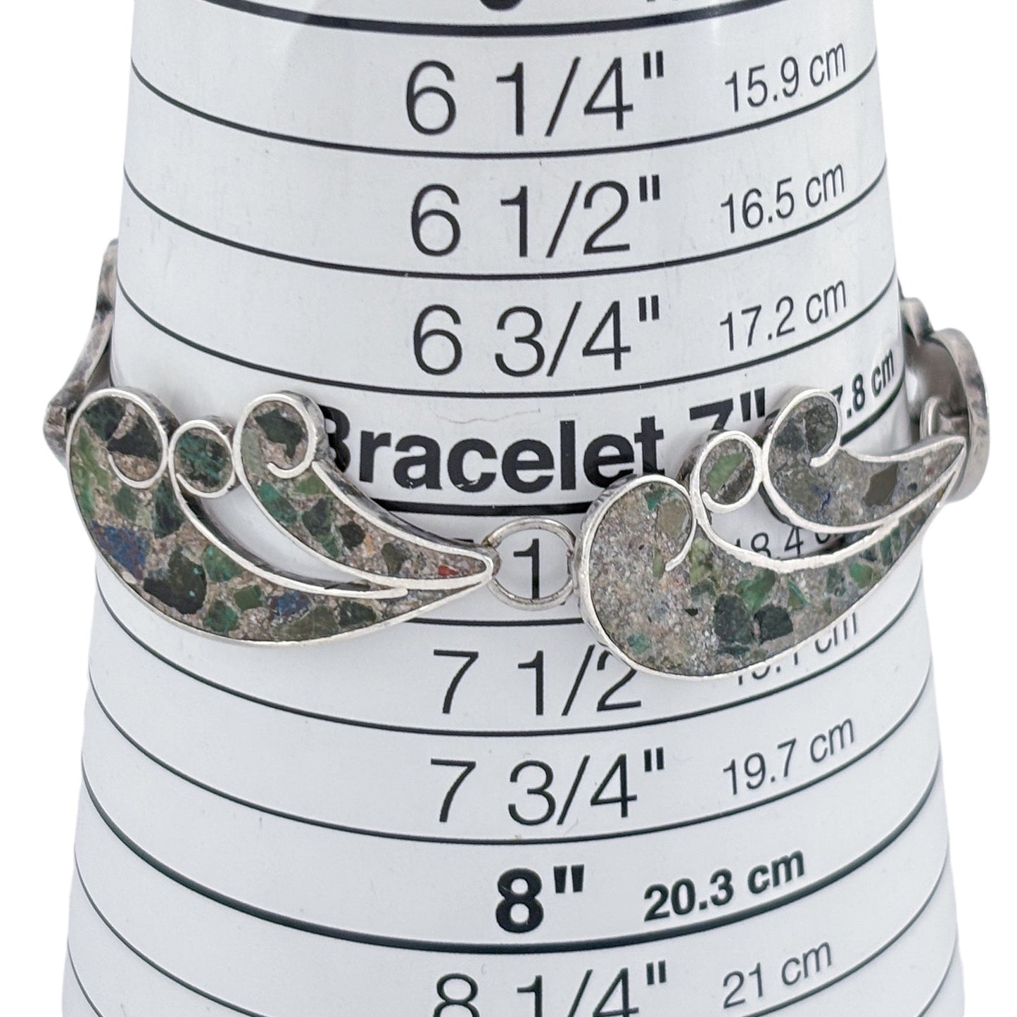 Vintage Sterling Silver 925 Mosaic Stone Bracelet 7"