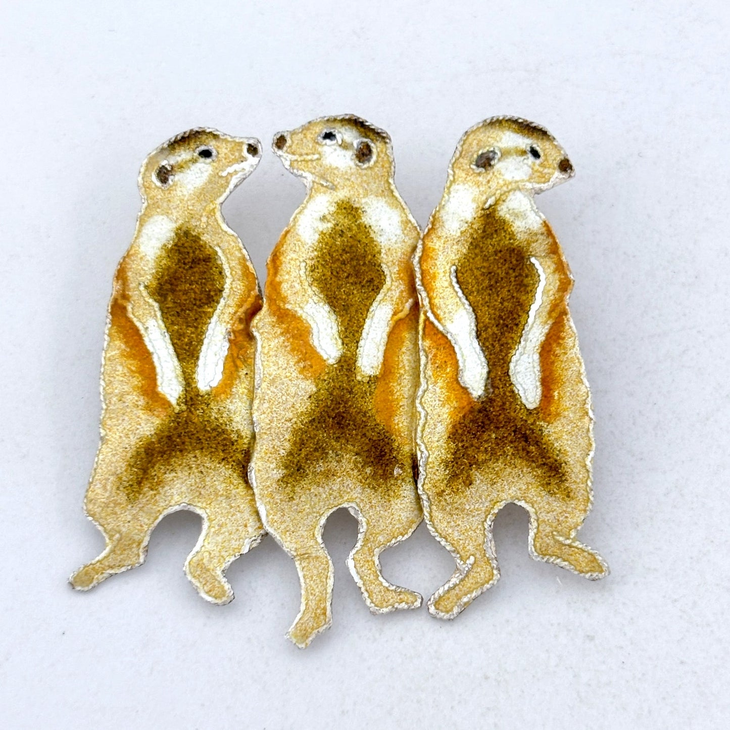 Vintage Sterling Silver 925 Meerkat Enamel Brooch