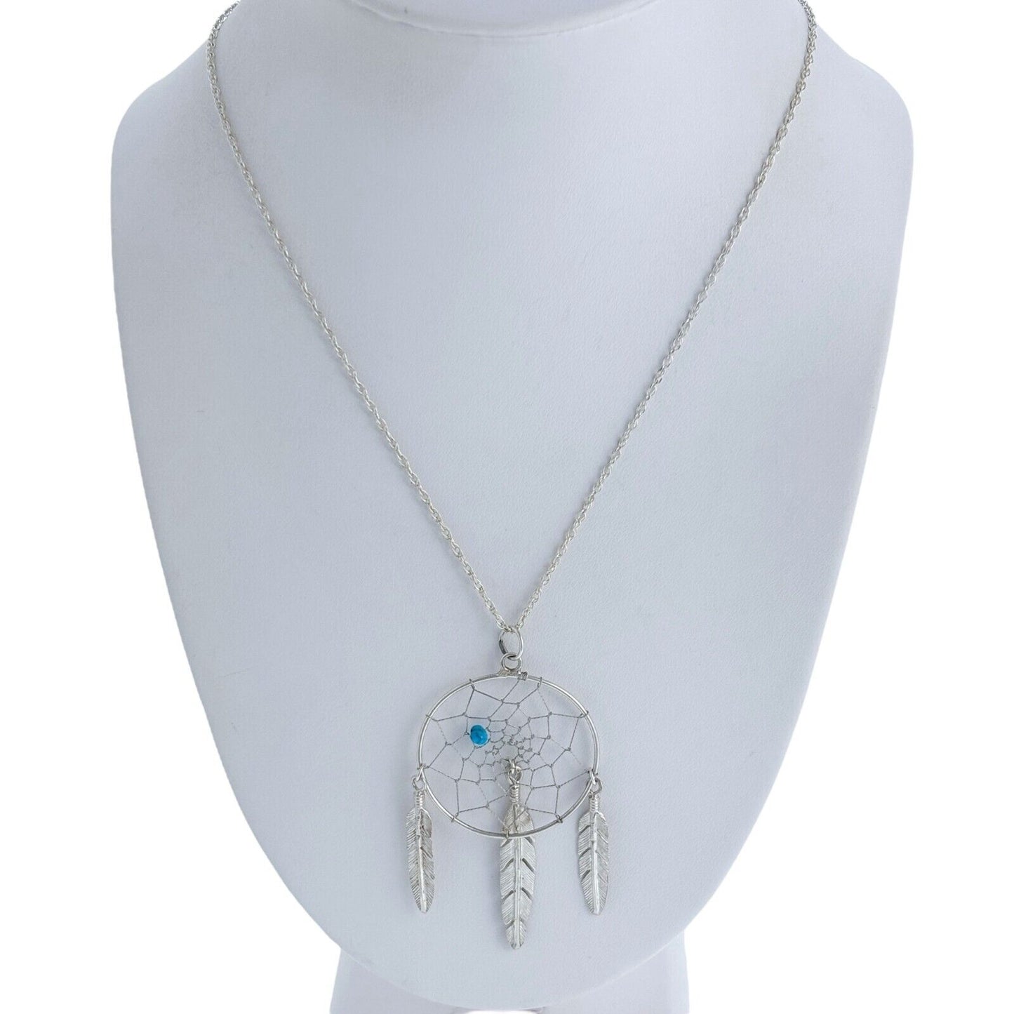 Vintage Silver-Tone Turquoise Bead Feather Charm Dreamcatcher Pendant ONLY