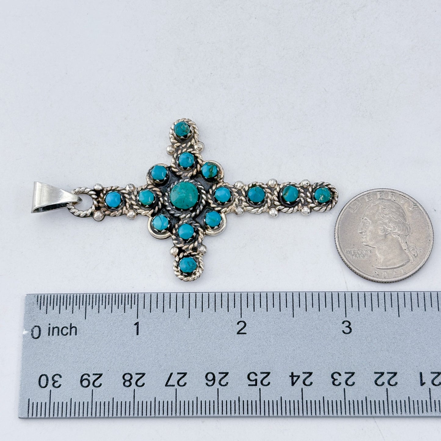 Vintage Mexican Taxco Sterling Silver 925 Turquoise Cross Pendant