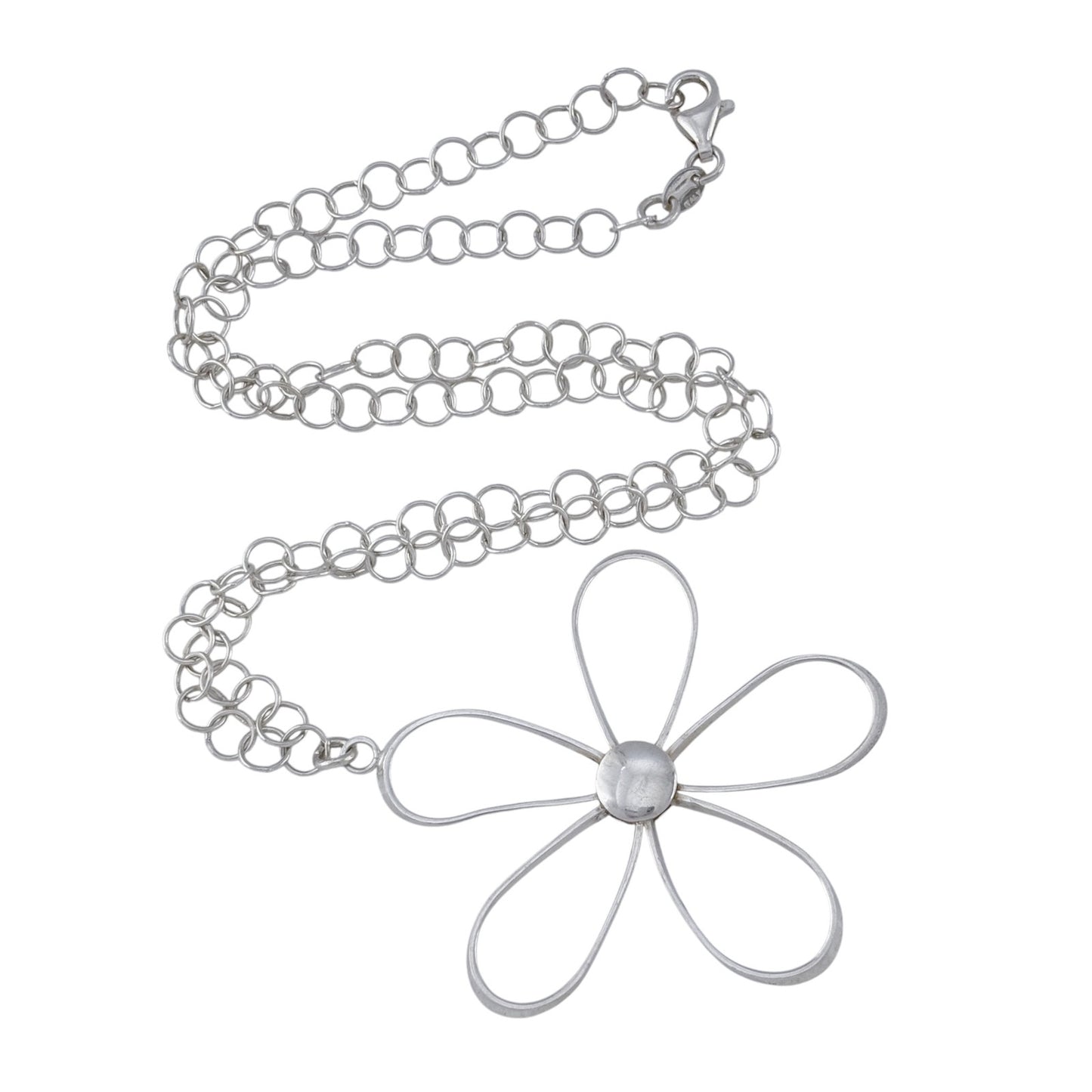Vintage Italy Sterling Silver 925 Open Flower Necklace 18"