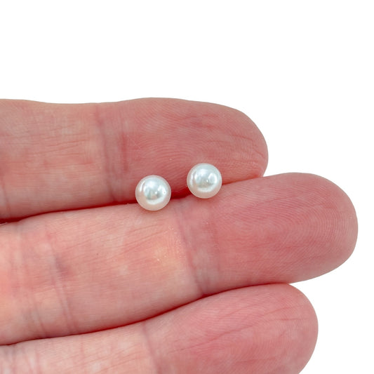 Vintage Sterling Silver 925 Imitation Pearl Stud Earrings