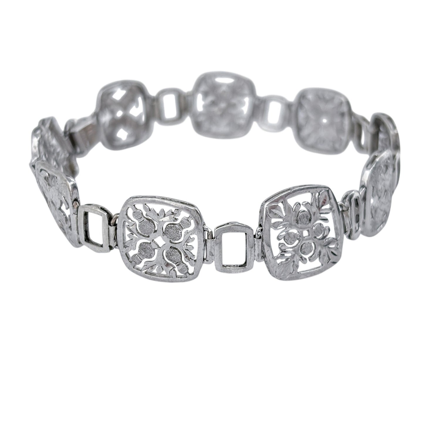 Vintage Sterling Silver 925 Floral Pineapple Link Bracelet 8"