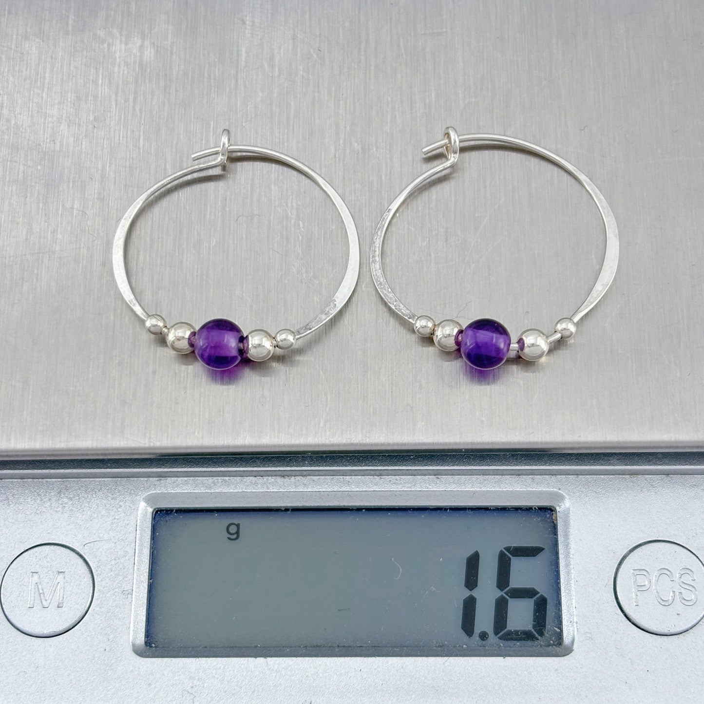 Vintage Sterling Silver 925 Amethyst Hoop Earrings