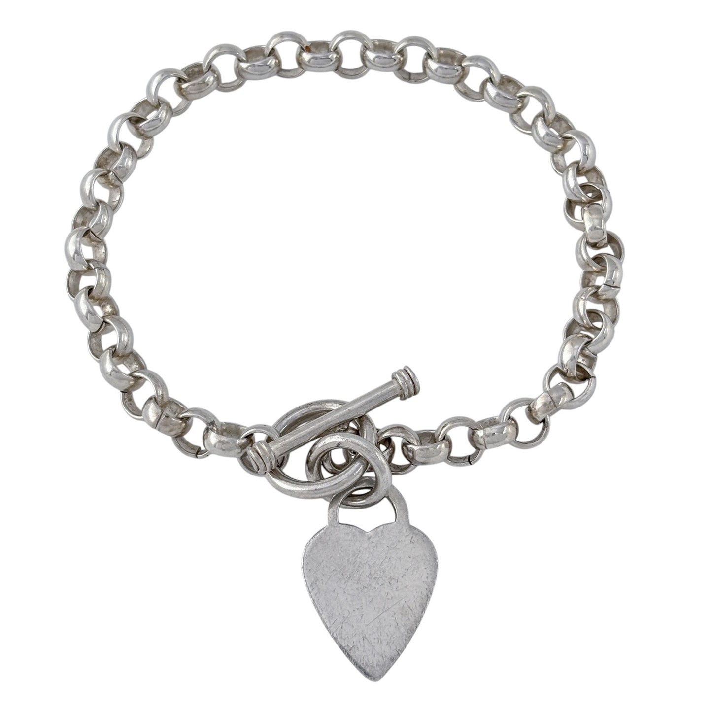 Vintage Sterling Silver 925 Heart Charm Toggle Bracelet 7"