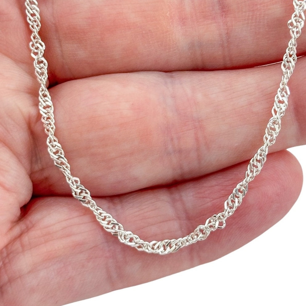Vintage Italian Sterling Silver 925 Singapore Link Chain Necklace 19.5"