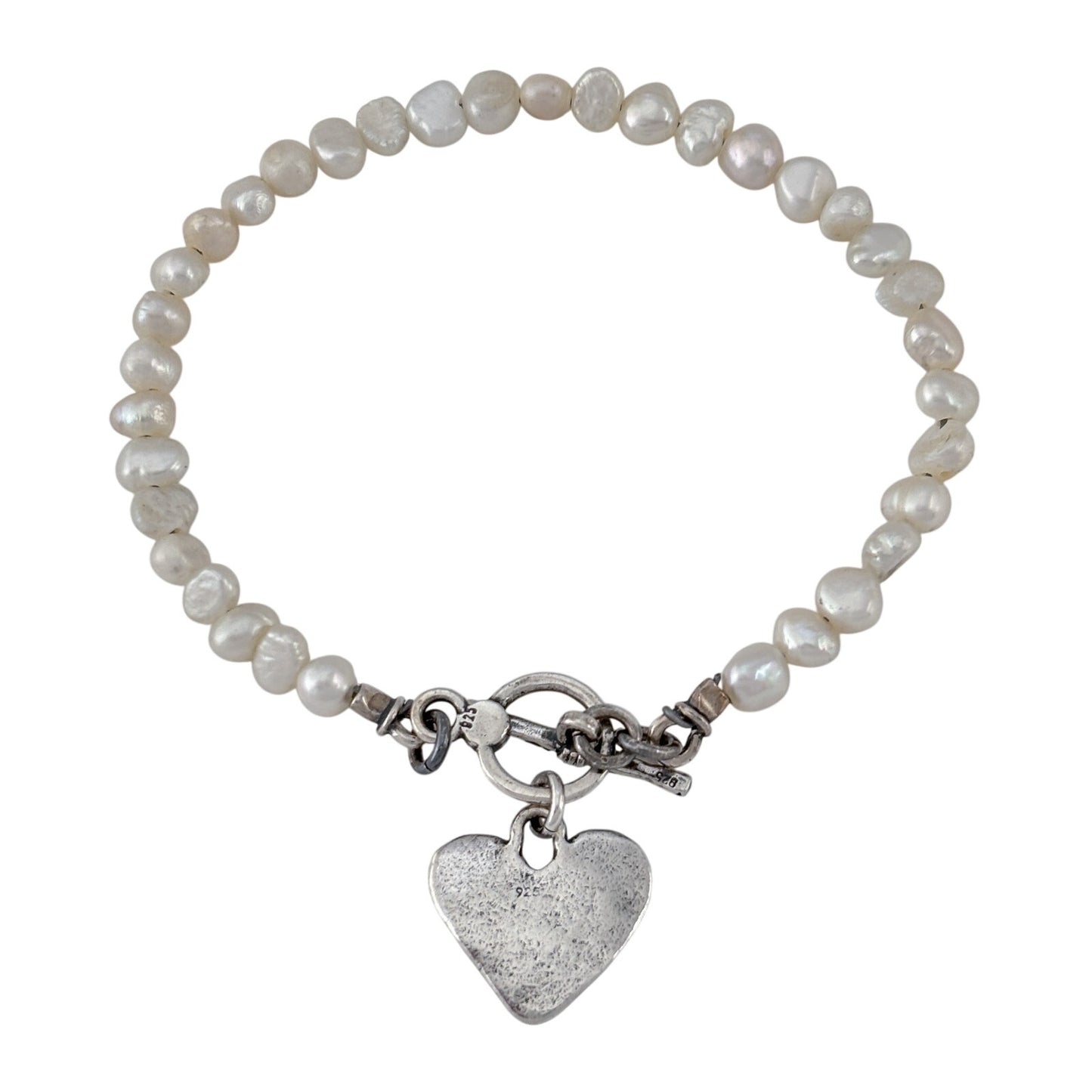 Vintage Sterling Silver 925 Pearl Love You Heart Bracelet 8"