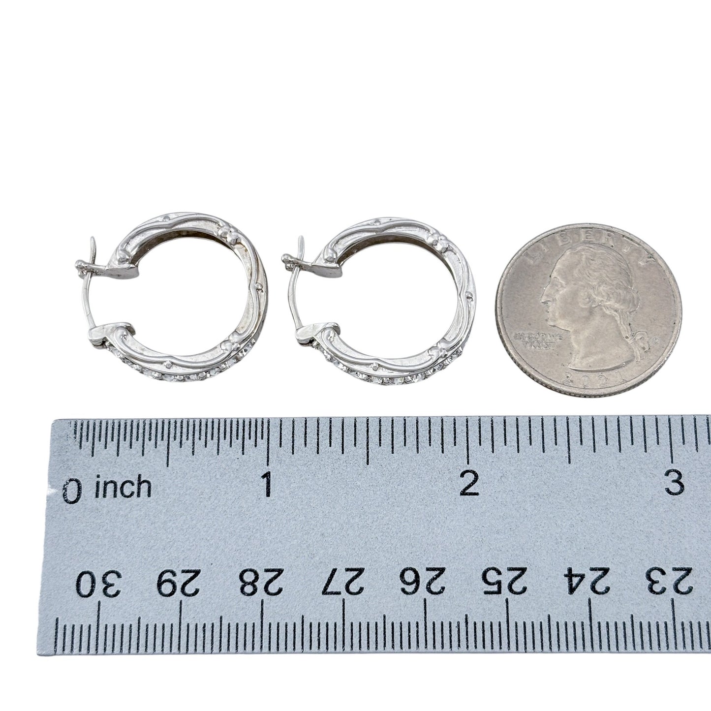 Vintage Sterling Silver 925 Cubic Zirconia Hoop Earrings