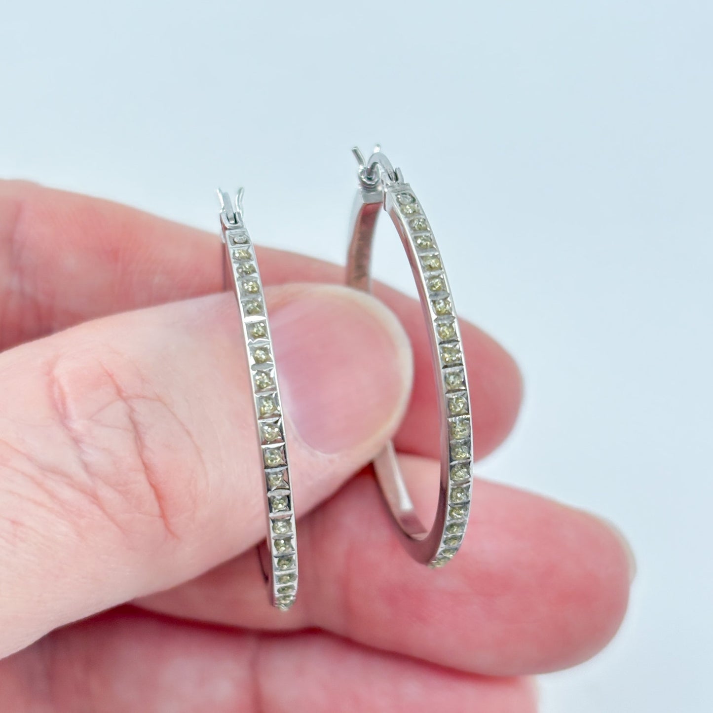 Vintage Sterling Silver 925 Diamond and Resin Hoop Earrings