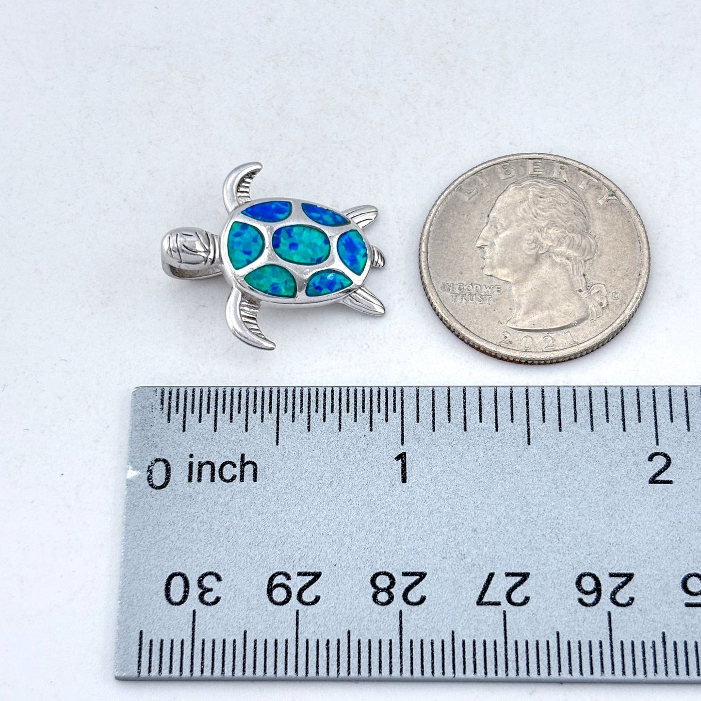 Vintage Sterling Silver 925 Blue Opal Turtle Pendant