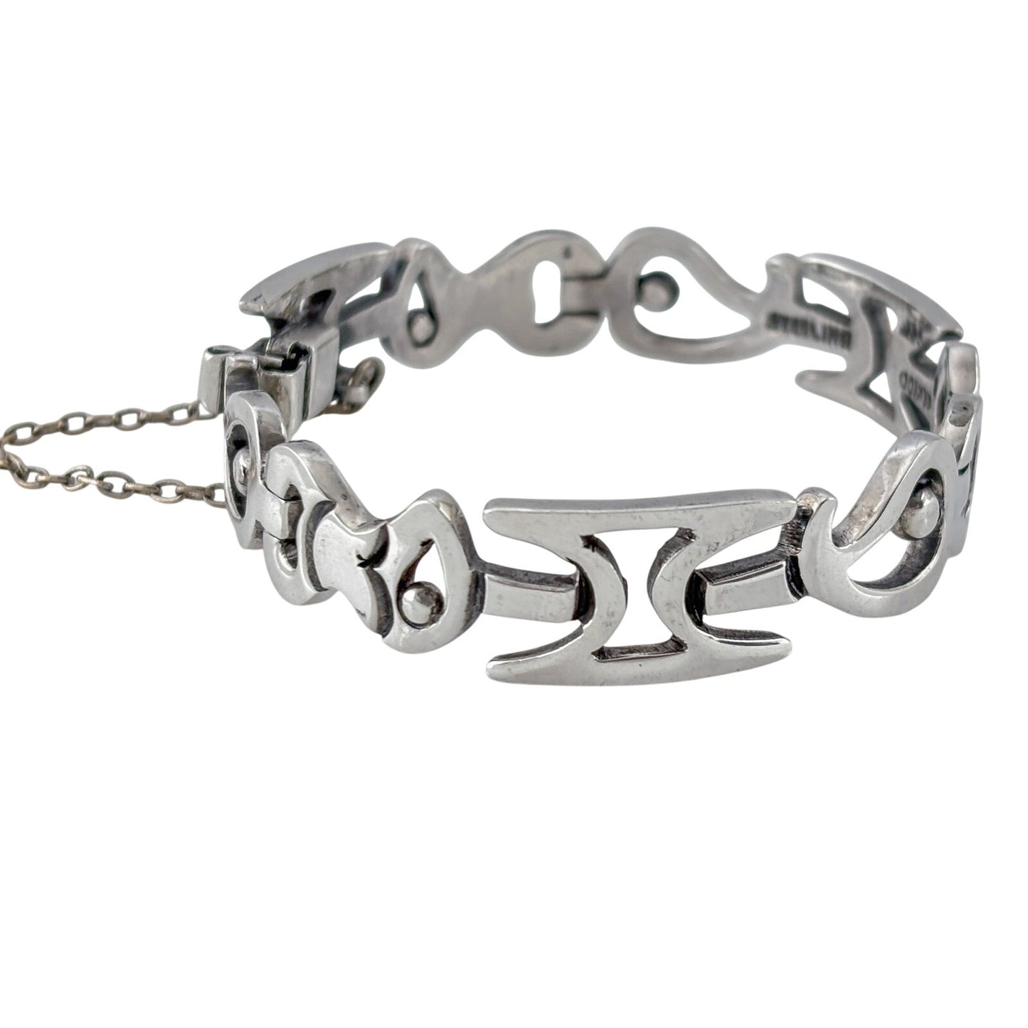 Vintage Mexico Taxco Sterling Silver 925 Abstract Link Bracelet 6.5"