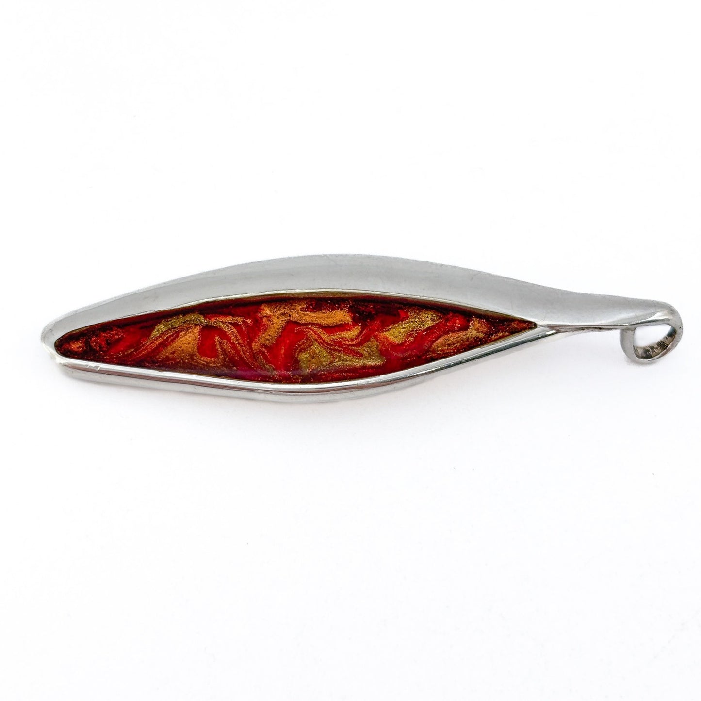 Vintage Sterling Silver 925 Red Gold Resin Pendant