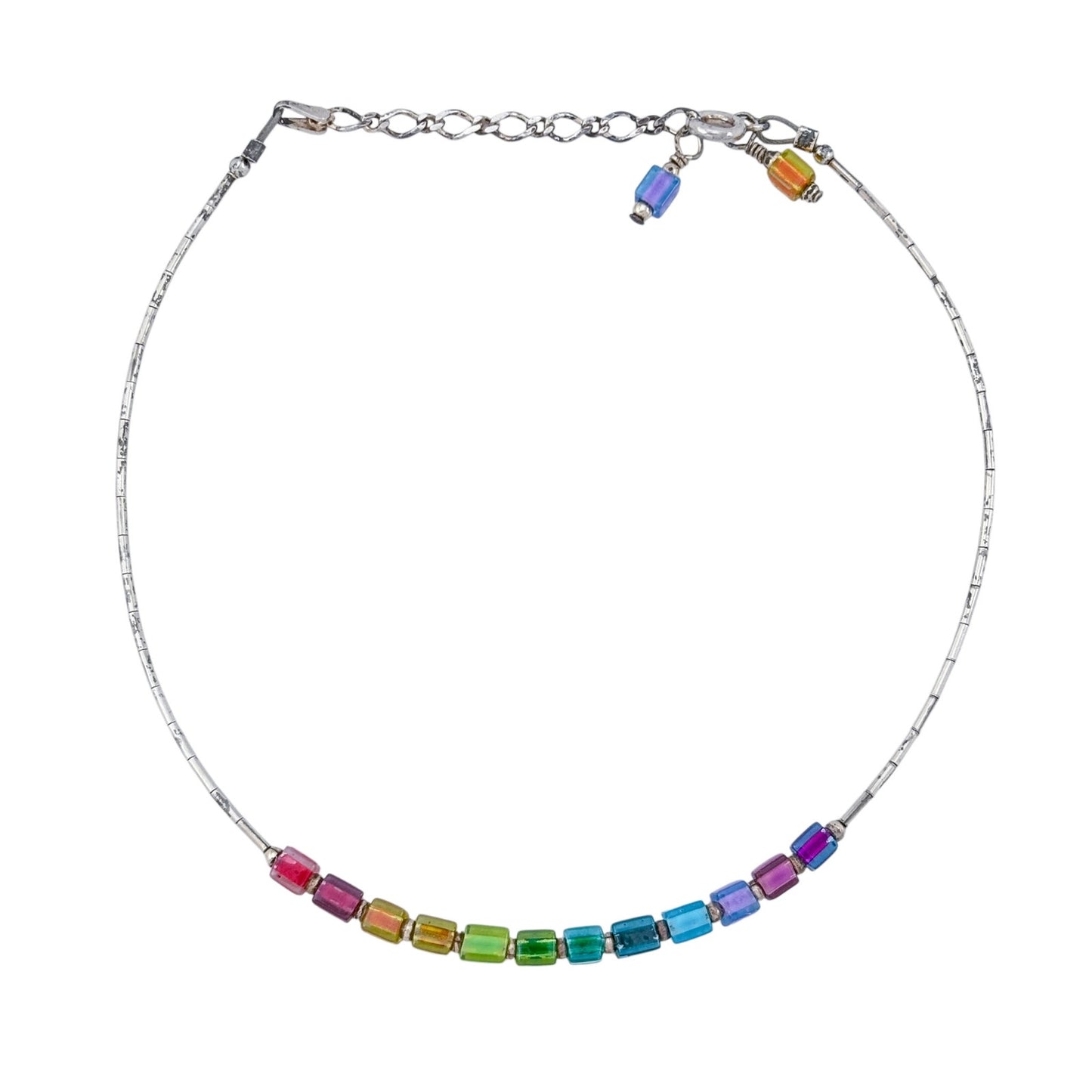 Vintage Sterling Silver 925 Rainbow Glass Anklet 9"-10.5"