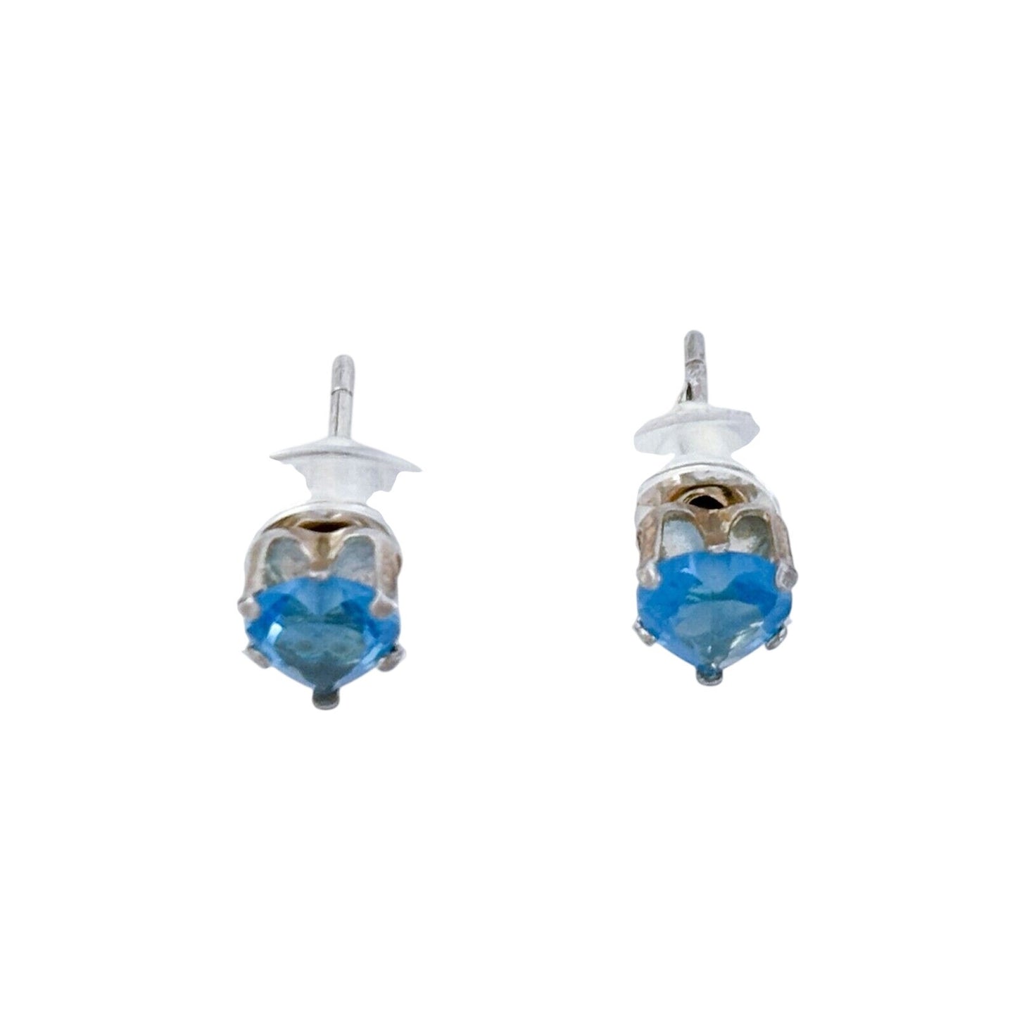 Vintage Sterling Silver 925 Blue Heart Cubic Zirconia Stud Earrings