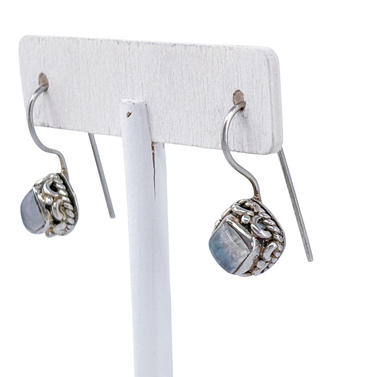 Sterling Silver 925 Rainbow Moonstone Hook Earrings