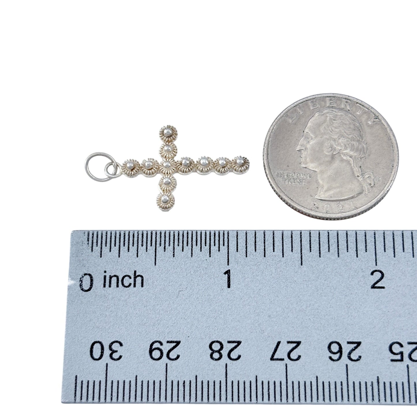 Vintage Sterling Silver 925 Flower Button Cross Pendant