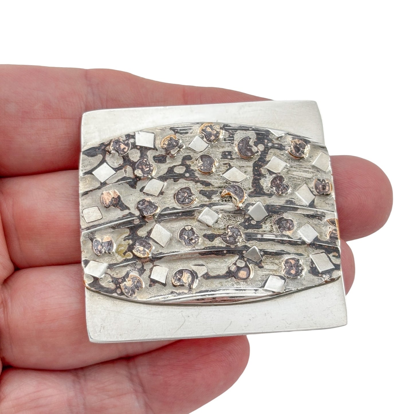 Vintage Sterling Silver 925 Artisan Abstract Inlay Brooch