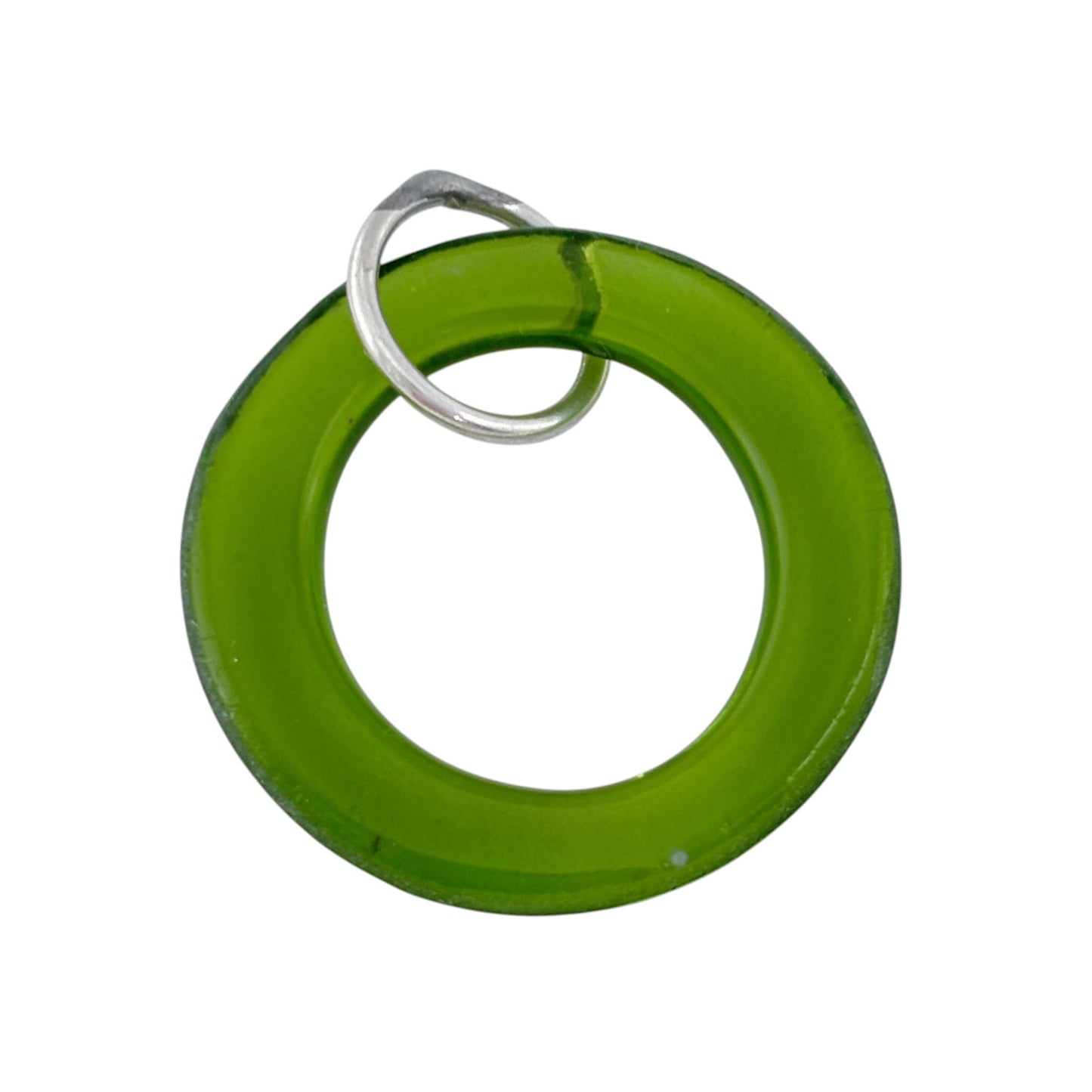 Vintage Green Plastic Ring Pendant with Silver Tone Bail