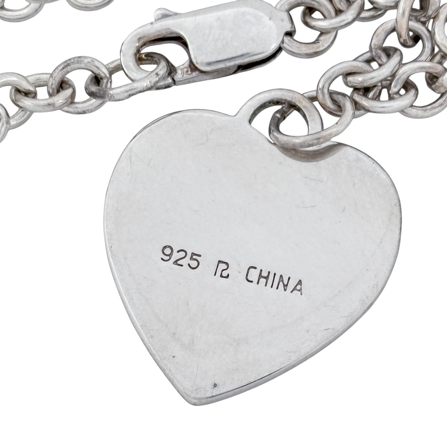 Estate Ross Simons Sterling Silver 925 Heart Charm Round Link Chain Bracelet 7"