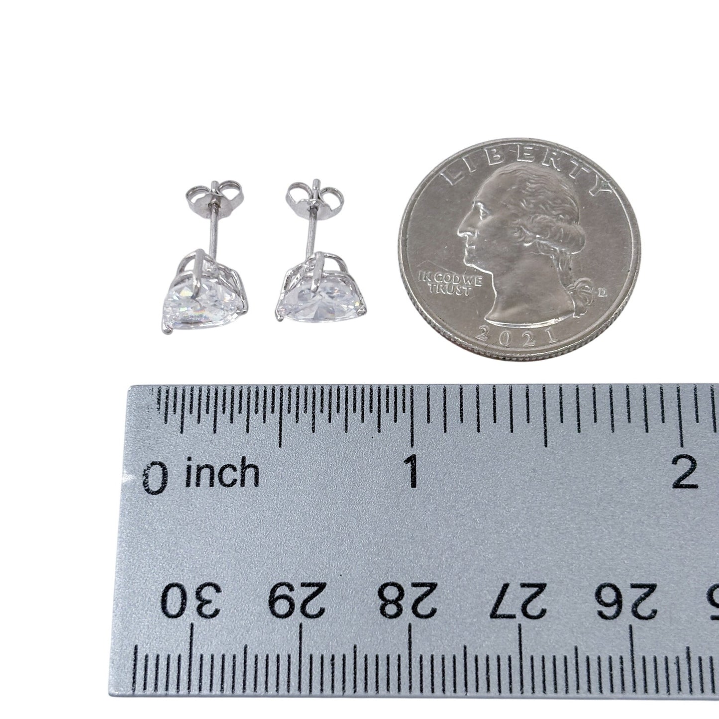 Vintage Sterling Silver 925 Heart Cubic Zirconia Stud Earrings