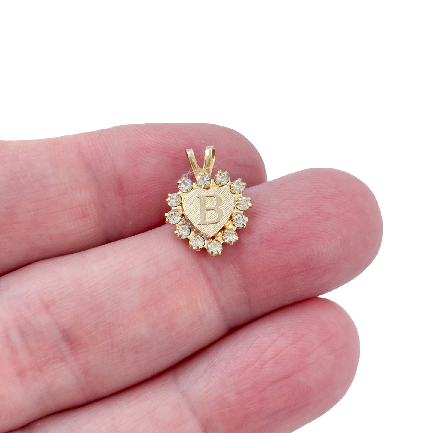 Vintage Gold-Tone Cubic Zirconia Initial B Heart Pendant