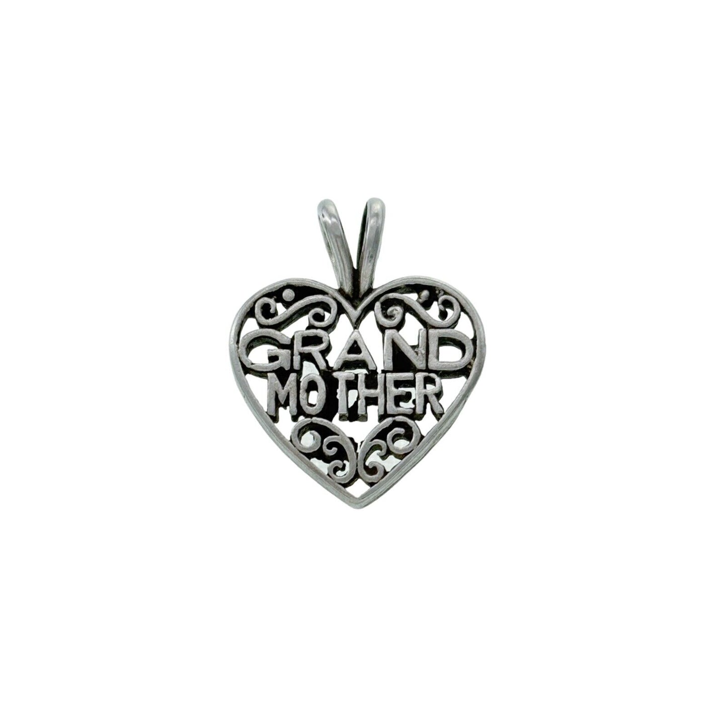 Vintage Sterling Silver 925 Filigree Heart "Grandmother" Pendant
